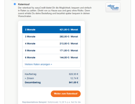 easyCredit Ratenkauf ist bei Doorout auch möglich