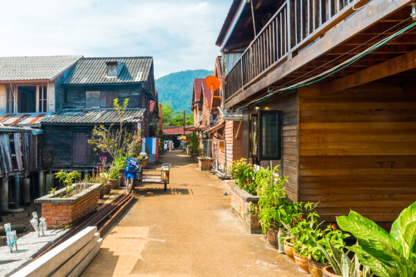 Wooden Street in Old Town in Koh Lanta Island Krabi Thailand