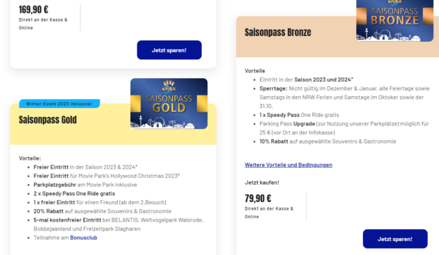 Movie park Germany Gutschein Sparmöglichkeiten Saisonpässe gibt es schon ab 79€