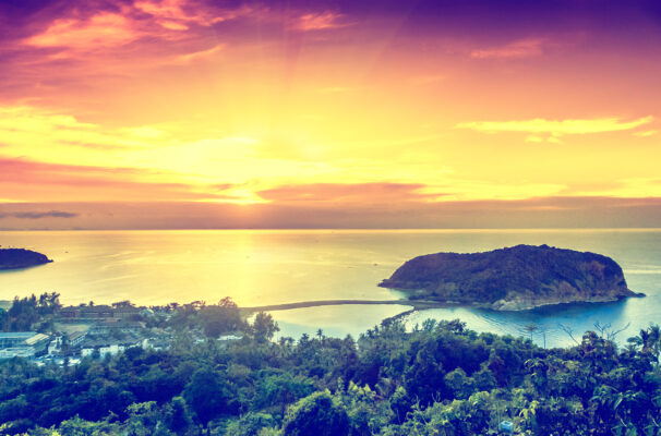 Sunset on a Tropical Island Koh Phangan Thailand Top View