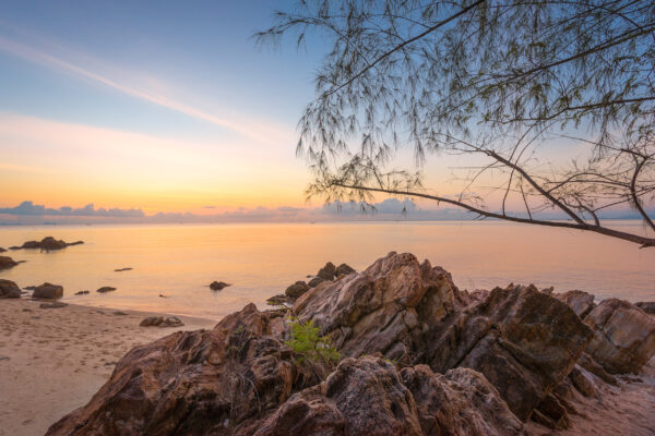 Sunset at Secret Beach in Koh Phangan in Thailand