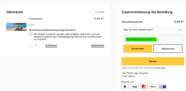 Das Eingabefeld für den Rabattcode findet Ihr im Warenkorb des MyFUJIFILM Shops.