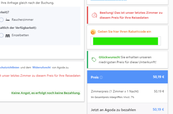 Agoda Gutschein einlösen. Hier findet Ihr das Feld für den Rabattcode.