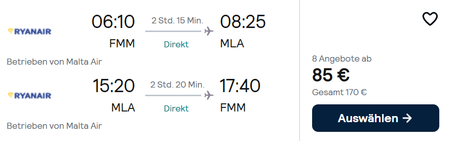 Malta Flug Angebot