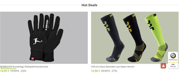 Hot Deals auf der Startseite von sportdeal24.de