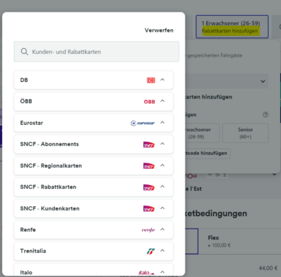 Kundenkarten während der Trainline-Buchung easy hinzufügen.