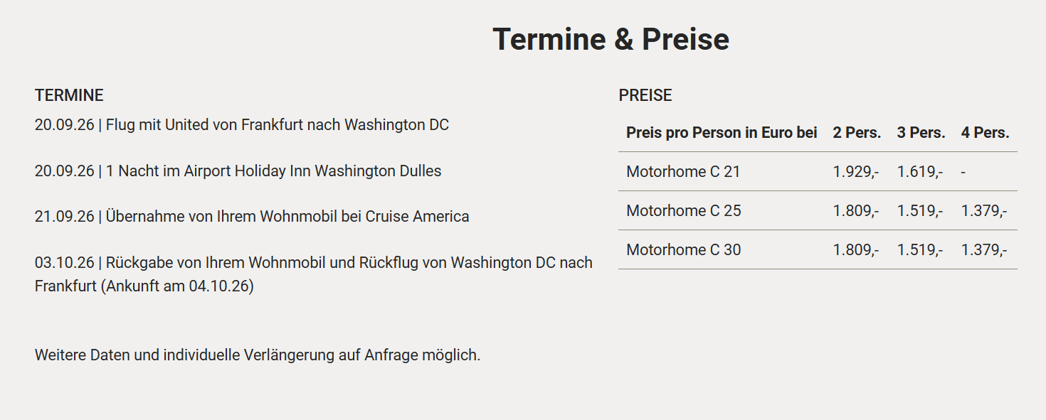 Virginia Reise Angebot
