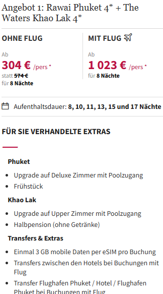 Thailand Angebot