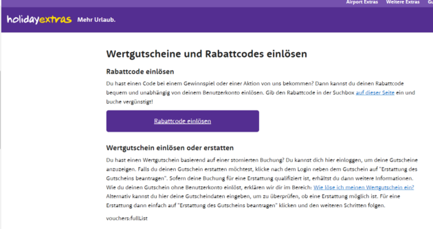 Stornogutscheine könnt Ihr auf diese Seite des Partners Holiday Extras einlösen. Hier meldet Ihr Euch einfach mit Euren "Parken und Fliegen"-Login-Daten an.