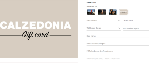 Die Calzedonia E-Gift-Card könnt Ihr Online ab einem Mindestbestellwert von 30€ bestellen und mit einer persönlichen Nachricht und Wunschmotiv personalisieren.