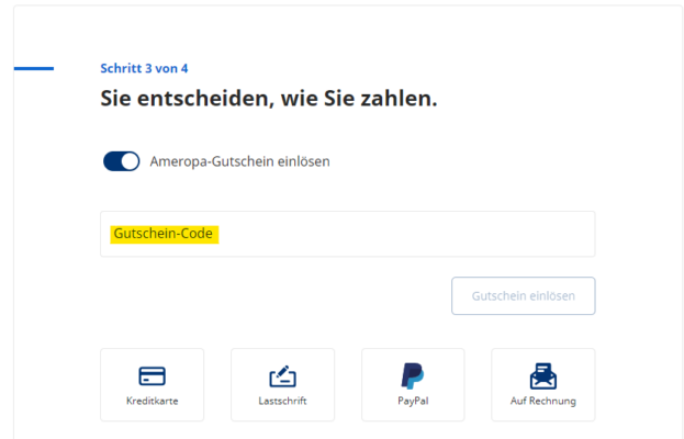 Ameropa Gutschein einlösen - so findet Ihr das Gutscheinfeld während des Bestellvorgangs auf ameropa.de