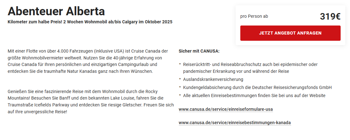 Kanada Camping Angebot
