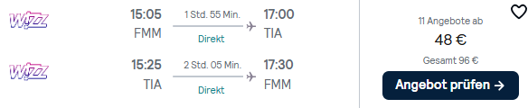 Albanien Flug Angebot