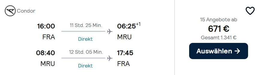 Mauritius Flug Angebot