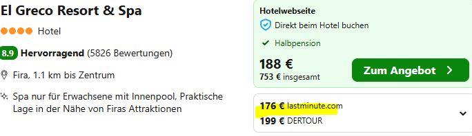 Santorini Hotelangebot
