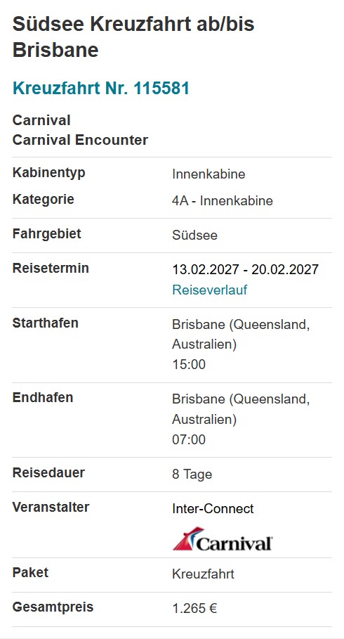 Australien Kreuzfahrt Angebot