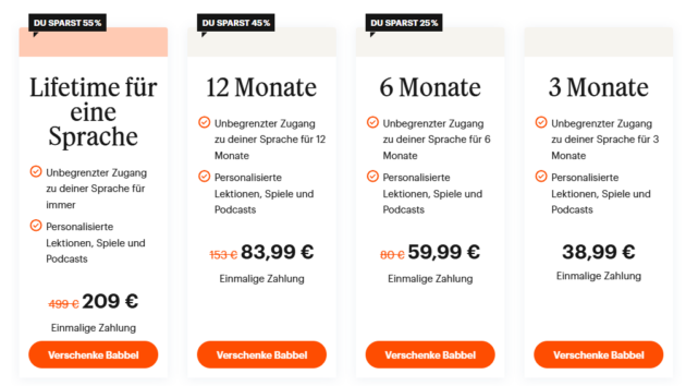 Bei Babbel Sprachenlernen verschenken Preisübersicht