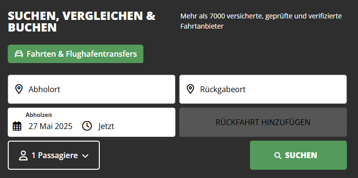 Hoppa Suchmaske auf der Startseite.