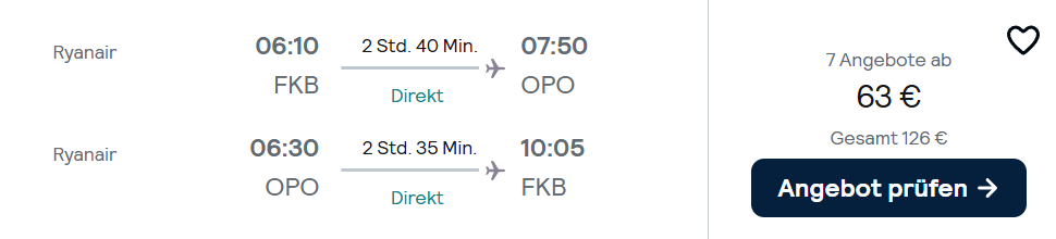 Porto Flug Angebot