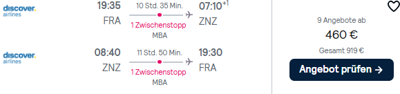 Sansibar Flug Angebot