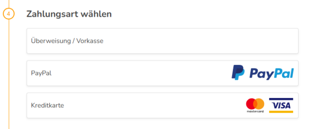 Auswahl der Zahlungsart bei tripz