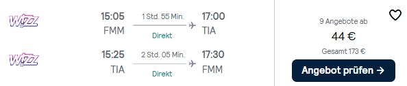 Albanien Flug Angebot
