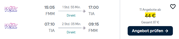 albanien flug angebot