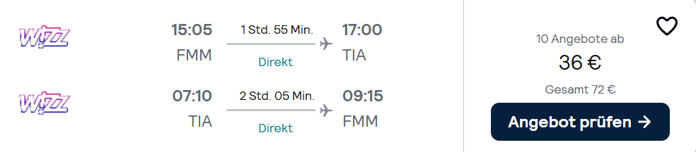 Albanien Flug Angebot
