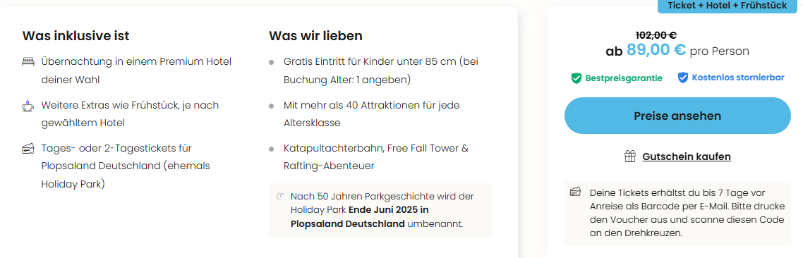 Freizeitpark Angebot