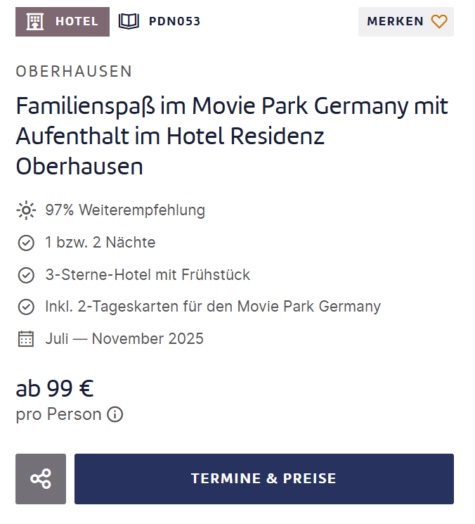Movie Park Angebot