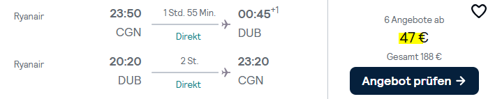 Dublin Mietwagen und Flug Angebot