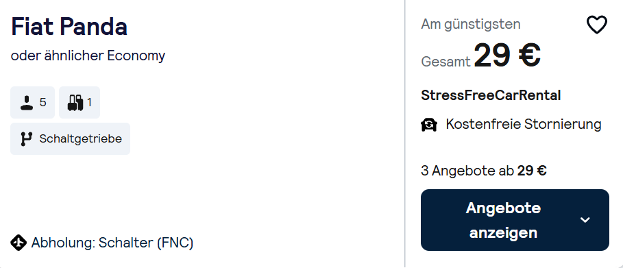 Madeira Mietwagen Angebot