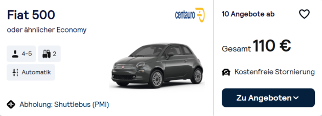 Mallorca Mietwagen Angebot