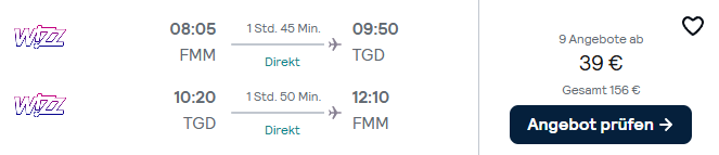 Montenegro Flug Angebot