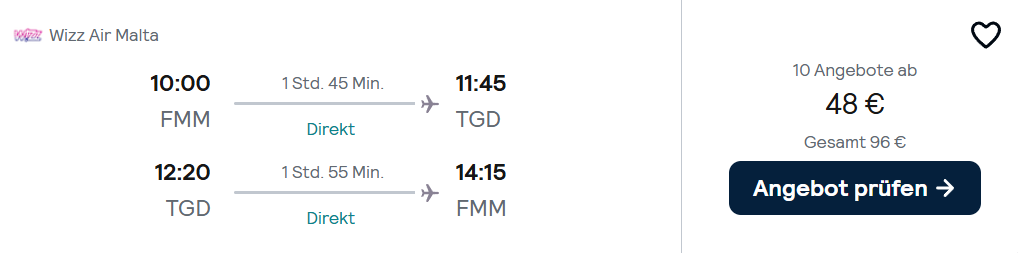 Montenegro Flug Angebot