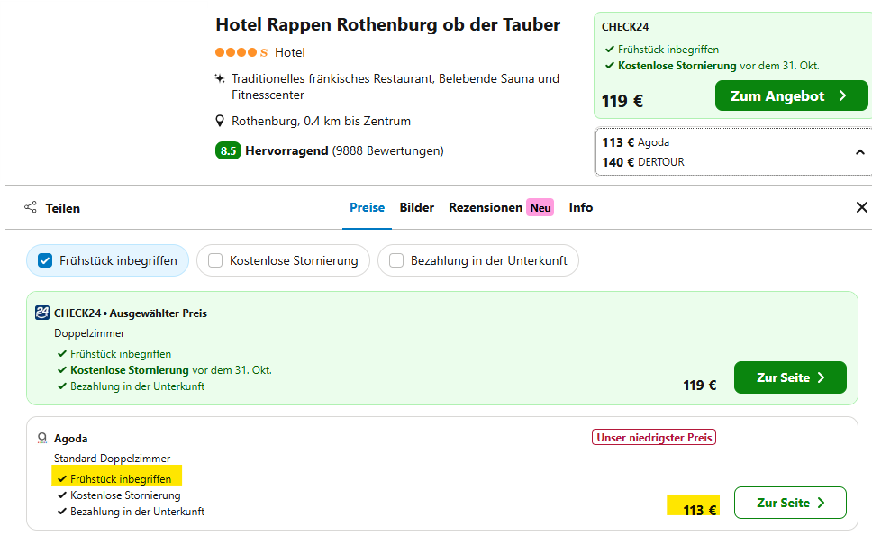 Rothenburg Hotel Angebot