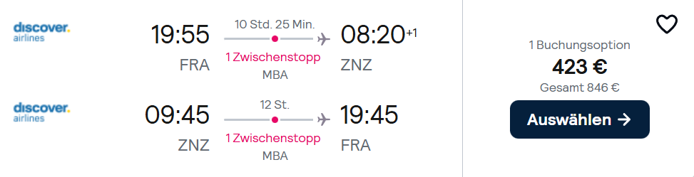 Sansibar Flug Angebot