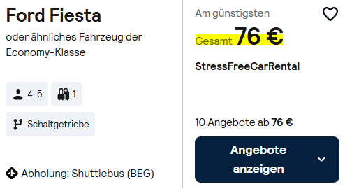 Serbien Mietwagen Angebot