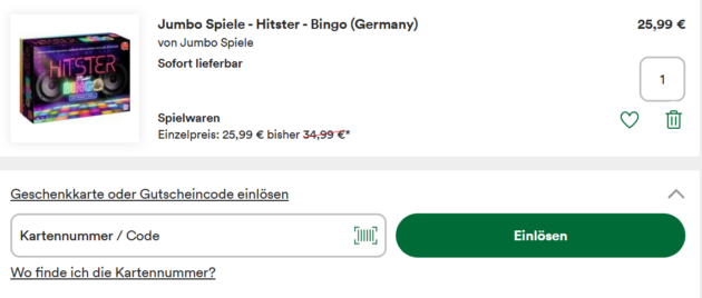 Gutscheinfeld zur Eingabe von Rabattcodes bei Thalia.
