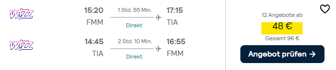 Albanien Flug Angebot