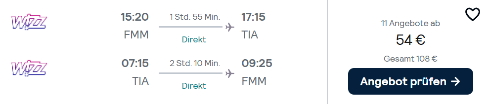 Albanien Flug Angebot