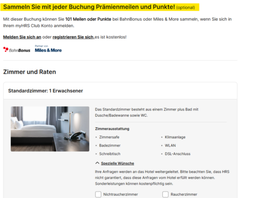 Zu myHRS im Buchungsvorgang anmelden