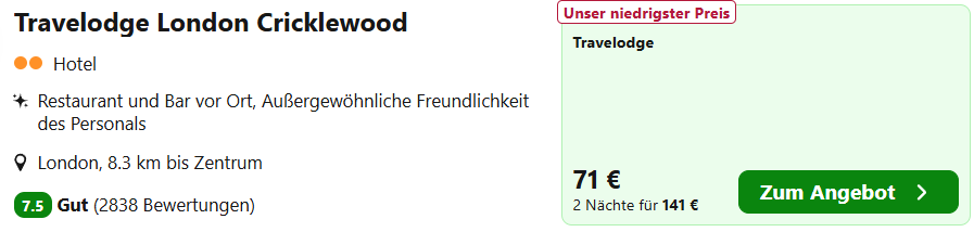 London Hotel Angebot