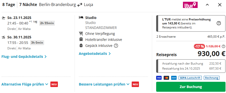 Malta Pauschalangebot