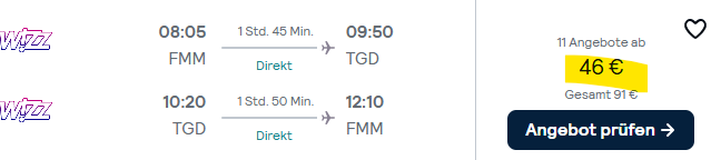 Montenegro Flug Angebot