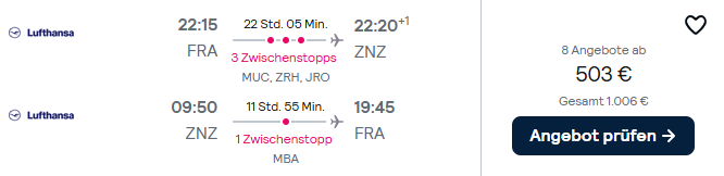 Sansibar Flug Angebot
