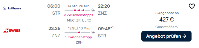 Sansibar Flug Angebot