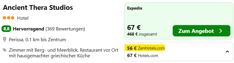 Santorini Hotel Angebot