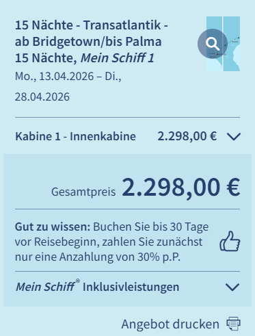 Transatlantik-Kreuzfahrt-Schnäppchen