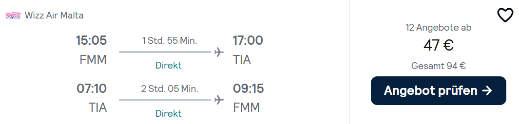 Albanien Flug combi